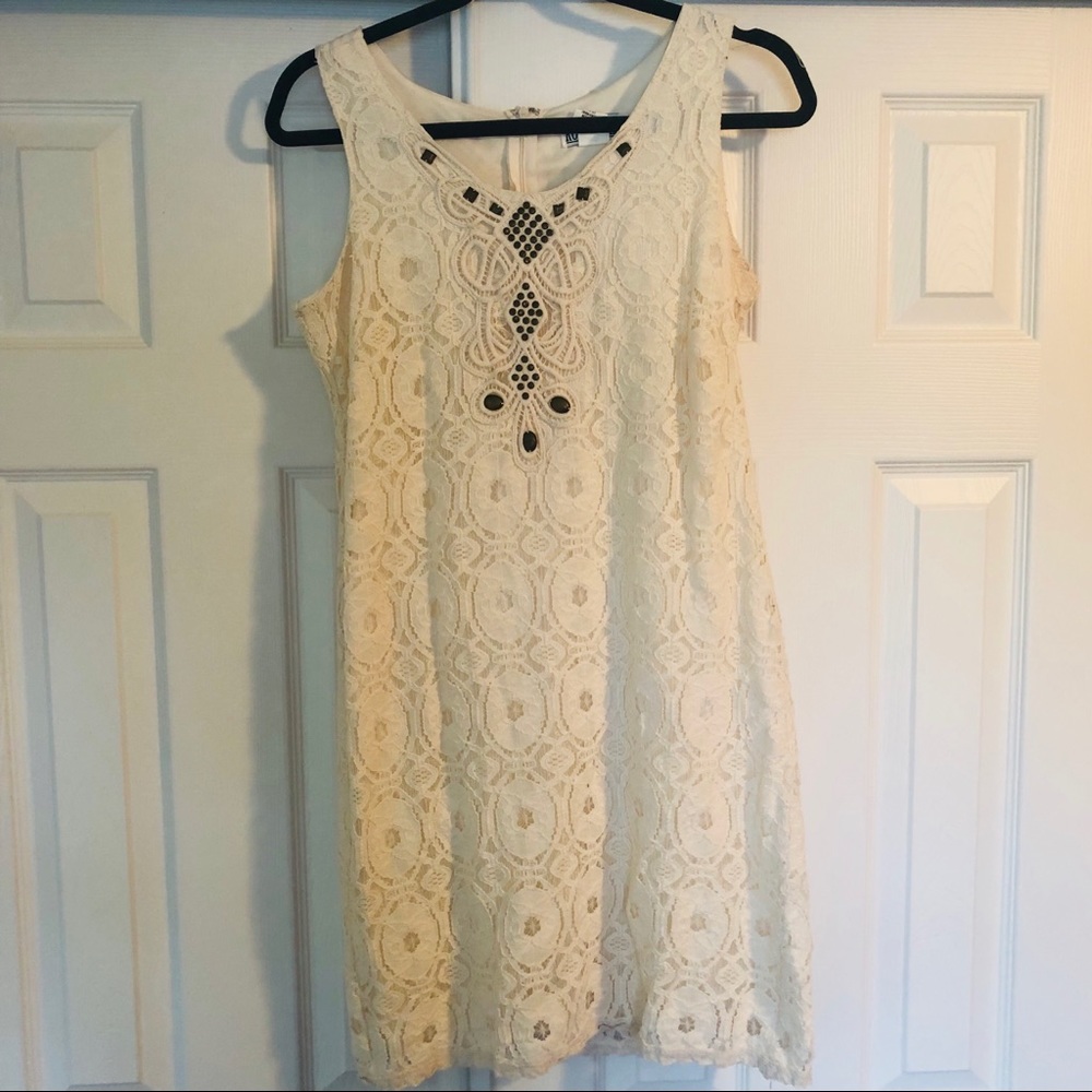 Off-White/ Cream Lace Dress w/ Brown studs